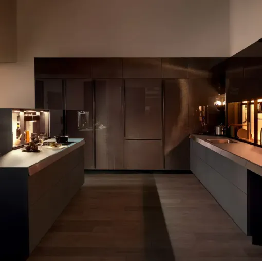  Cucina Design con isola Genius Loci in Vetro Tessile di Valcucine