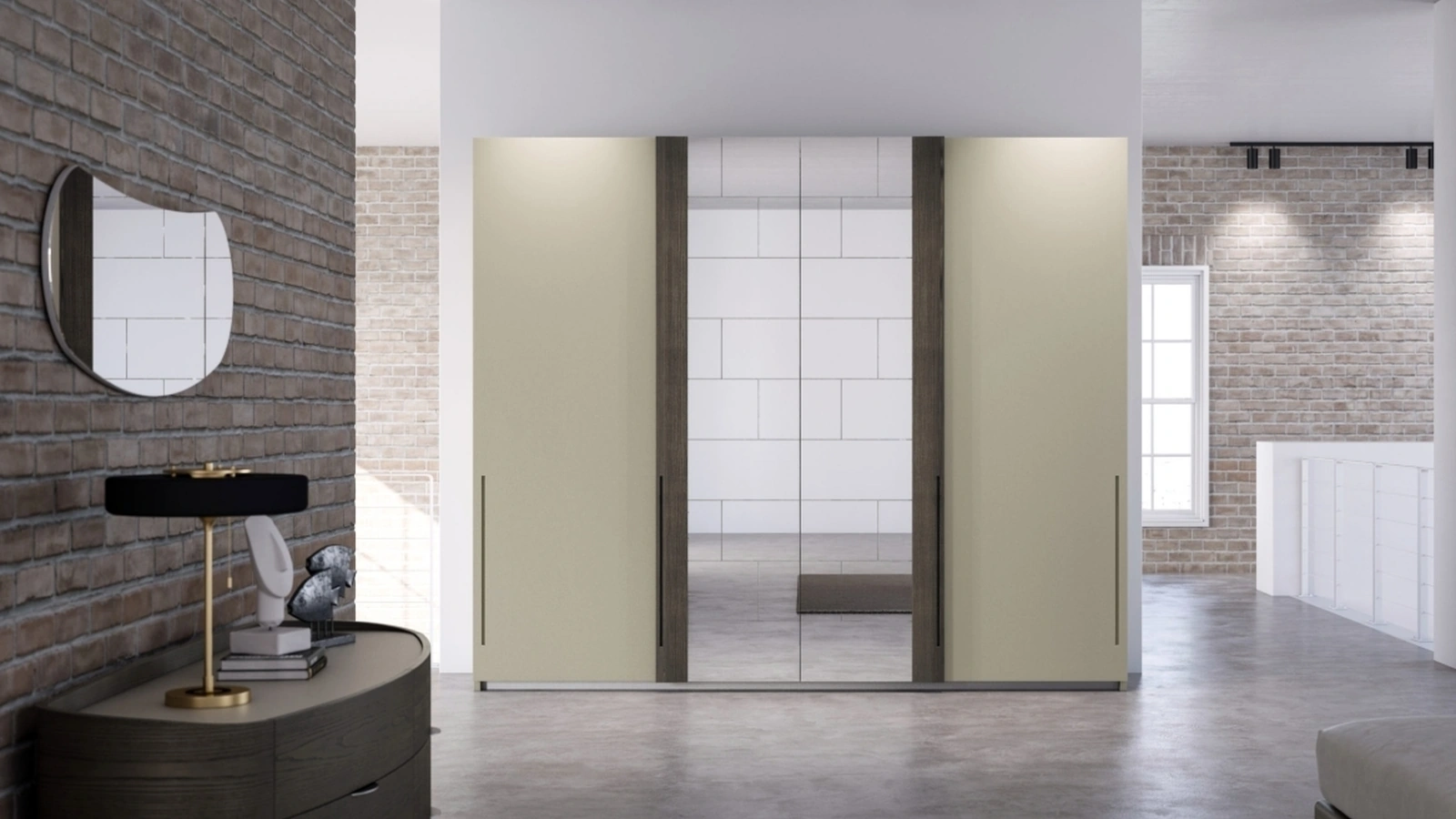 Armadio Jolly Più TV in laccato, vetro e legno di Fazzini