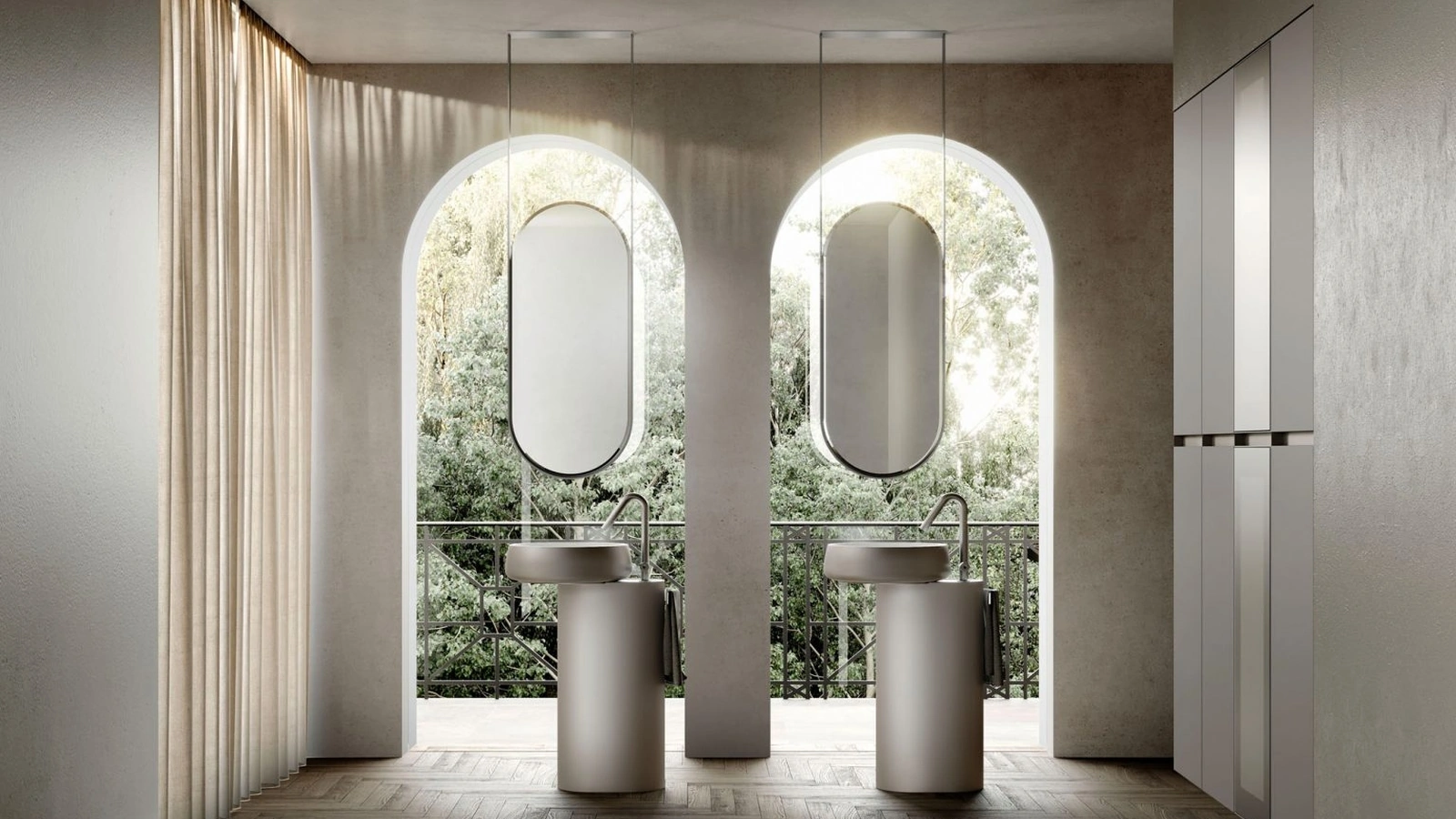 Mobile da Bagno a terra in laccato Metal Color Titanio opaco con lavabo in Cristalplant Cubik 10 di Ideagroup