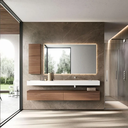 Mobile da Bagno sospeso in Noce Canaletto Cubik 23 di Ideagroup