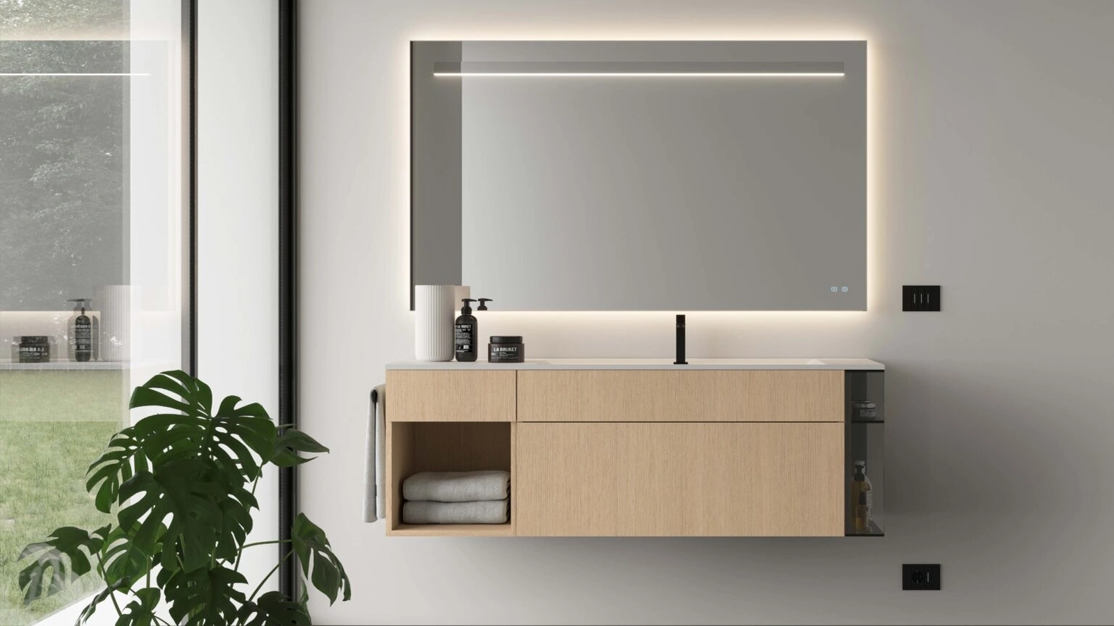 Mobile da Bagno sospeso in rovere sbiancato Dogma 06 di Ideagroup