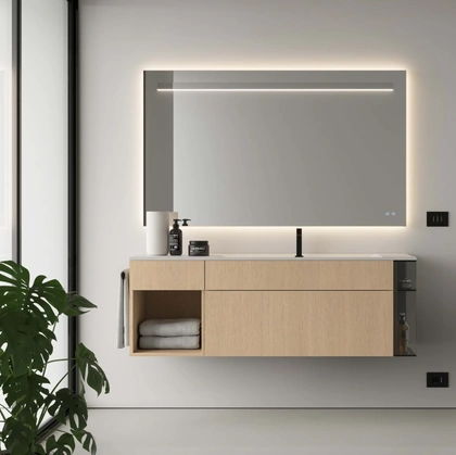 Mobile da Bagno sospeso in rovere sbiancato Dogma 06 di Ideagroup