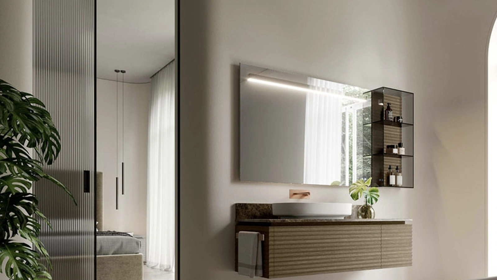 Mobile da Bagno sospeso Dolcevita 01 in rovere visone di Ideagroup