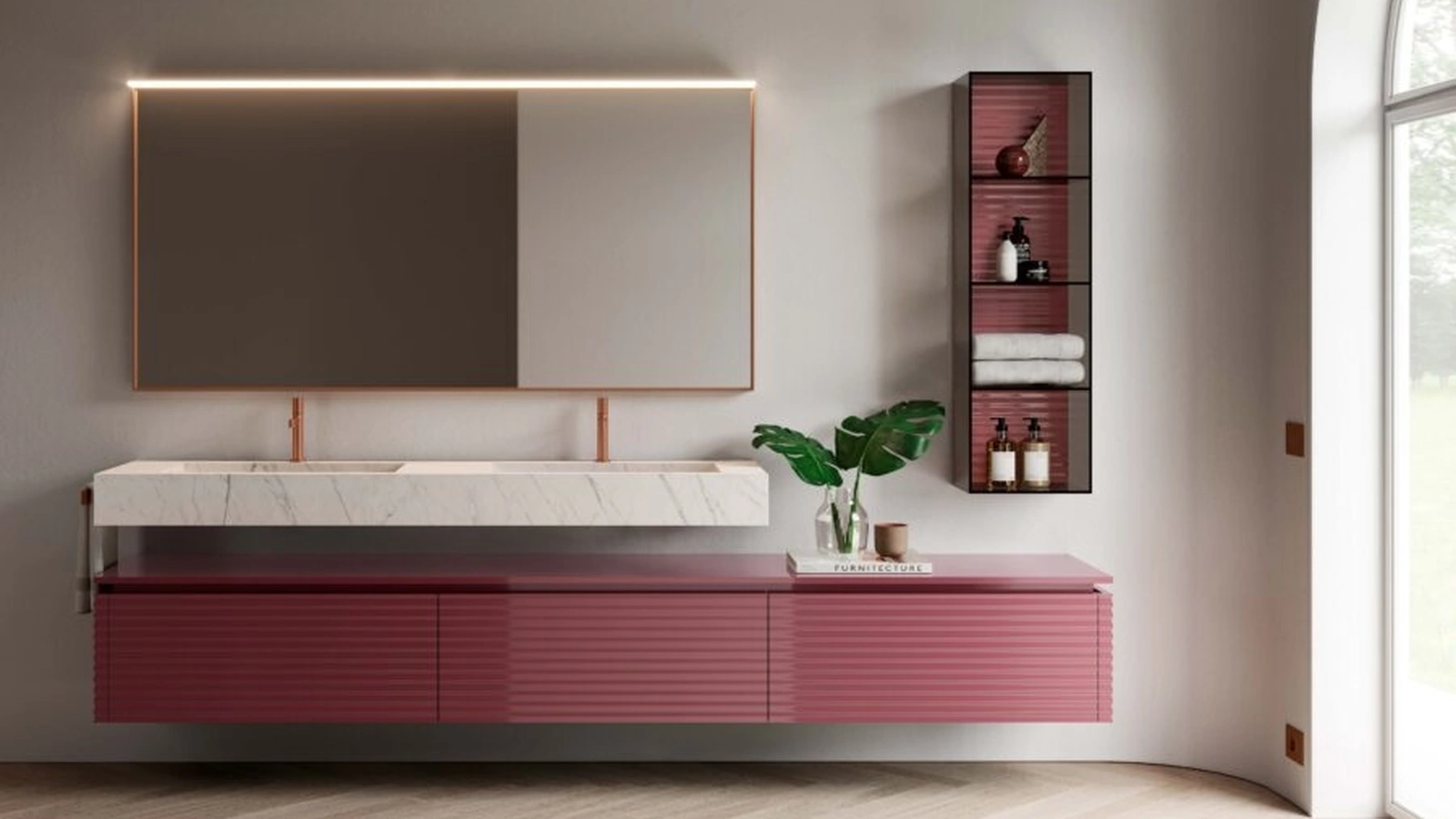 Mobile da Bagno sospeso Dolcevita 10 in laccato lucido porpora di Ideagroup