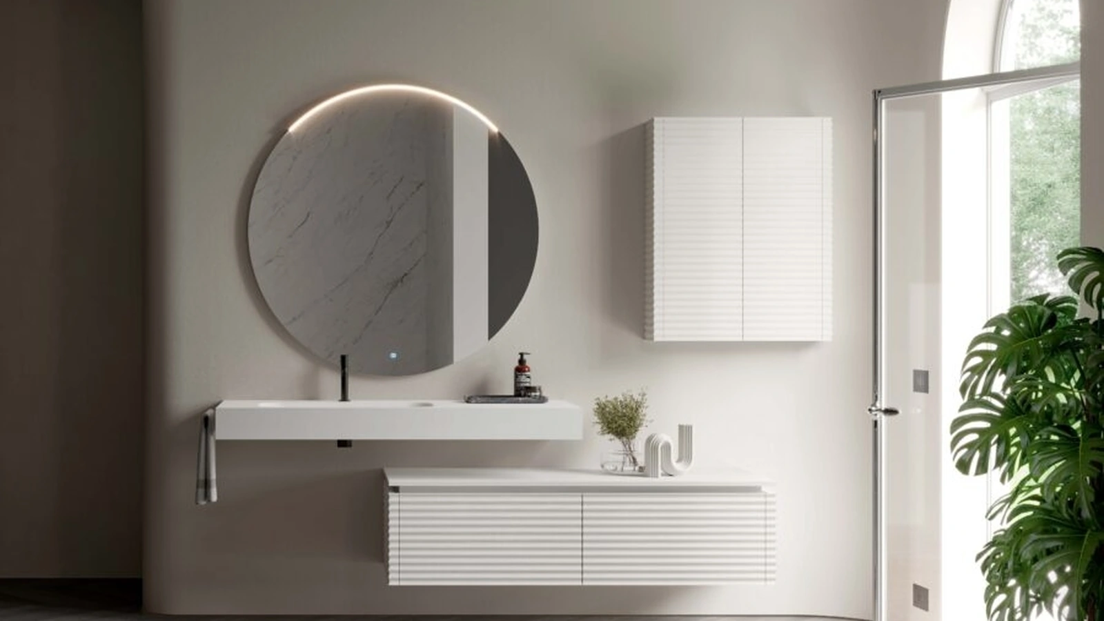 Mobile da Bagno sospeso in rovere laccato neve Dolcevita 06 di Ideagroup