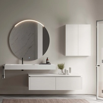 Mobile da Bagno sospeso in rovere laccato neve Dolcevita 06 di Ideagroup