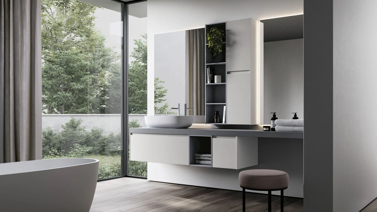 Mobile da Bagno sospeso in Fenix bianco e grigio Nyù 12 di Ideagroup