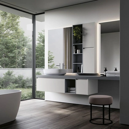 Mobile da Bagno sospeso in Fenix bianco e grigio Nyù 12 di Ideagroup