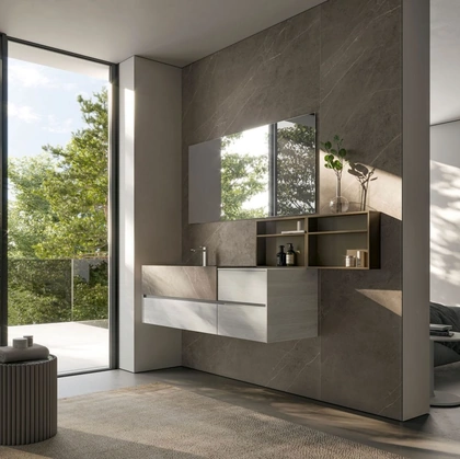 Mobile da Bagno sospeso in HPL con lavabo integrato in Gres Pietra Piasentina Nyù 16 di Ideagroup