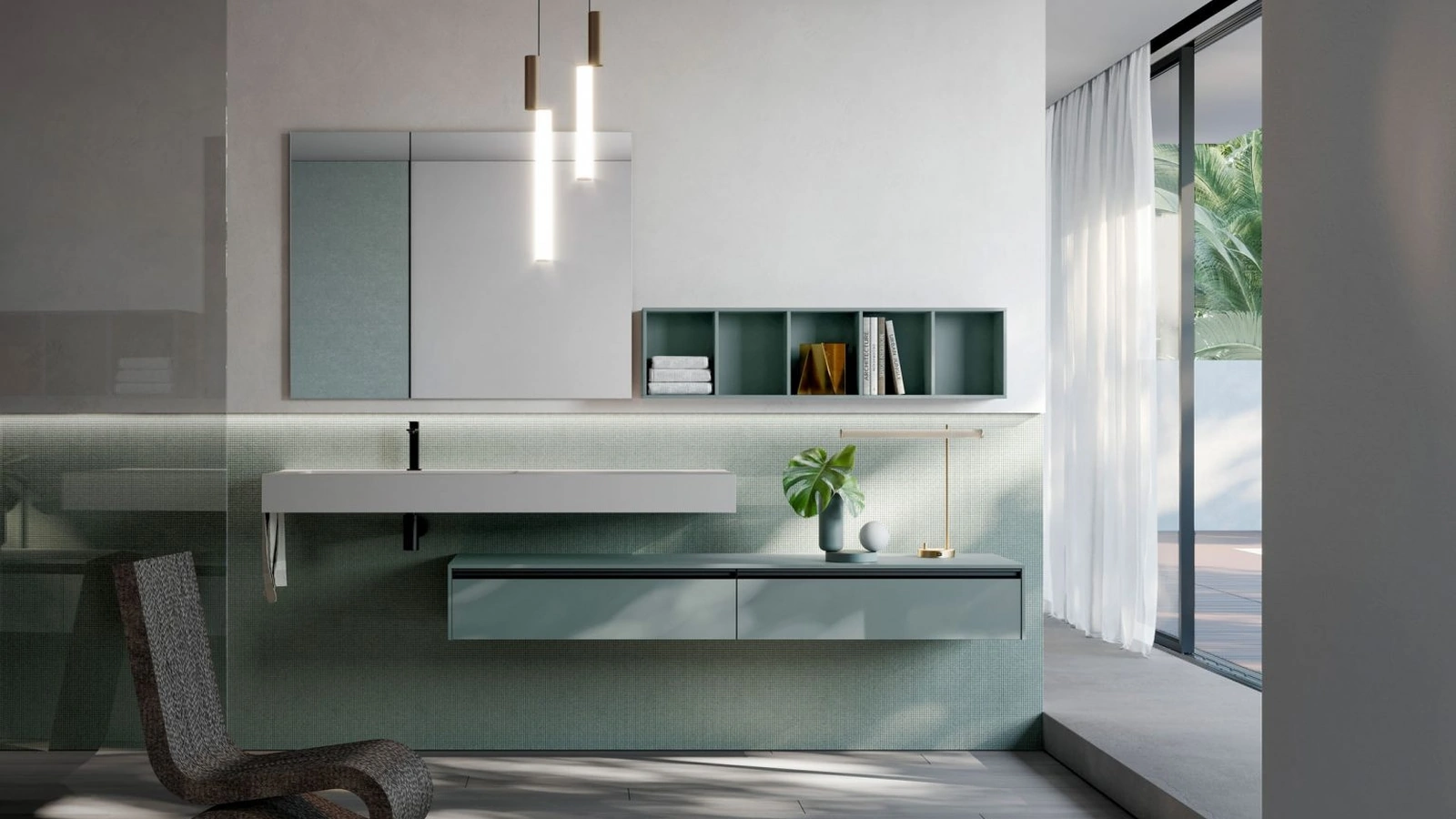 Mobile da Bagno sospeso in Fenix verde Sense 01 di Ideagroup