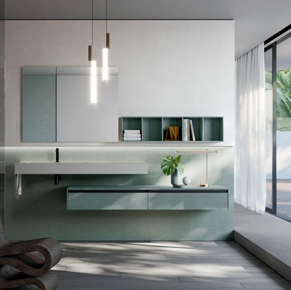 Mobile da Bagno sospeso in Fenix verde Sense 01 di Ideagroup