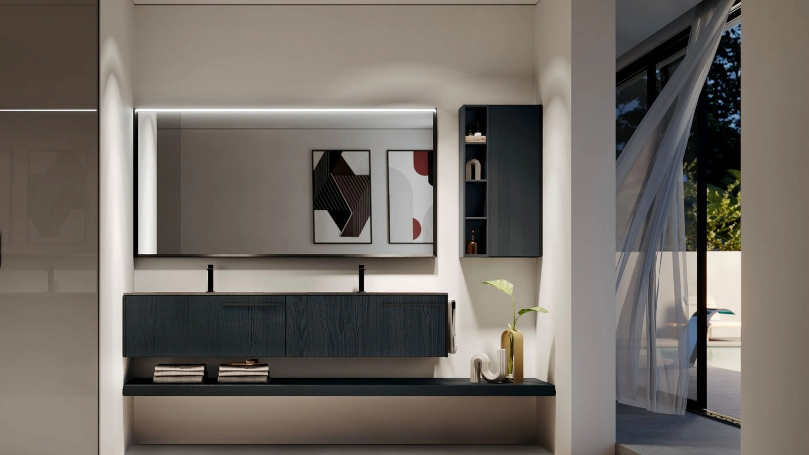 Mobile da Bagno sospeso in Teak laccato nero Sense 08 di Ideagroup