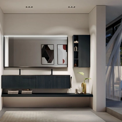 Mobile da Bagno sospeso in Teak laccato nero Sense 08 di Ideagroup