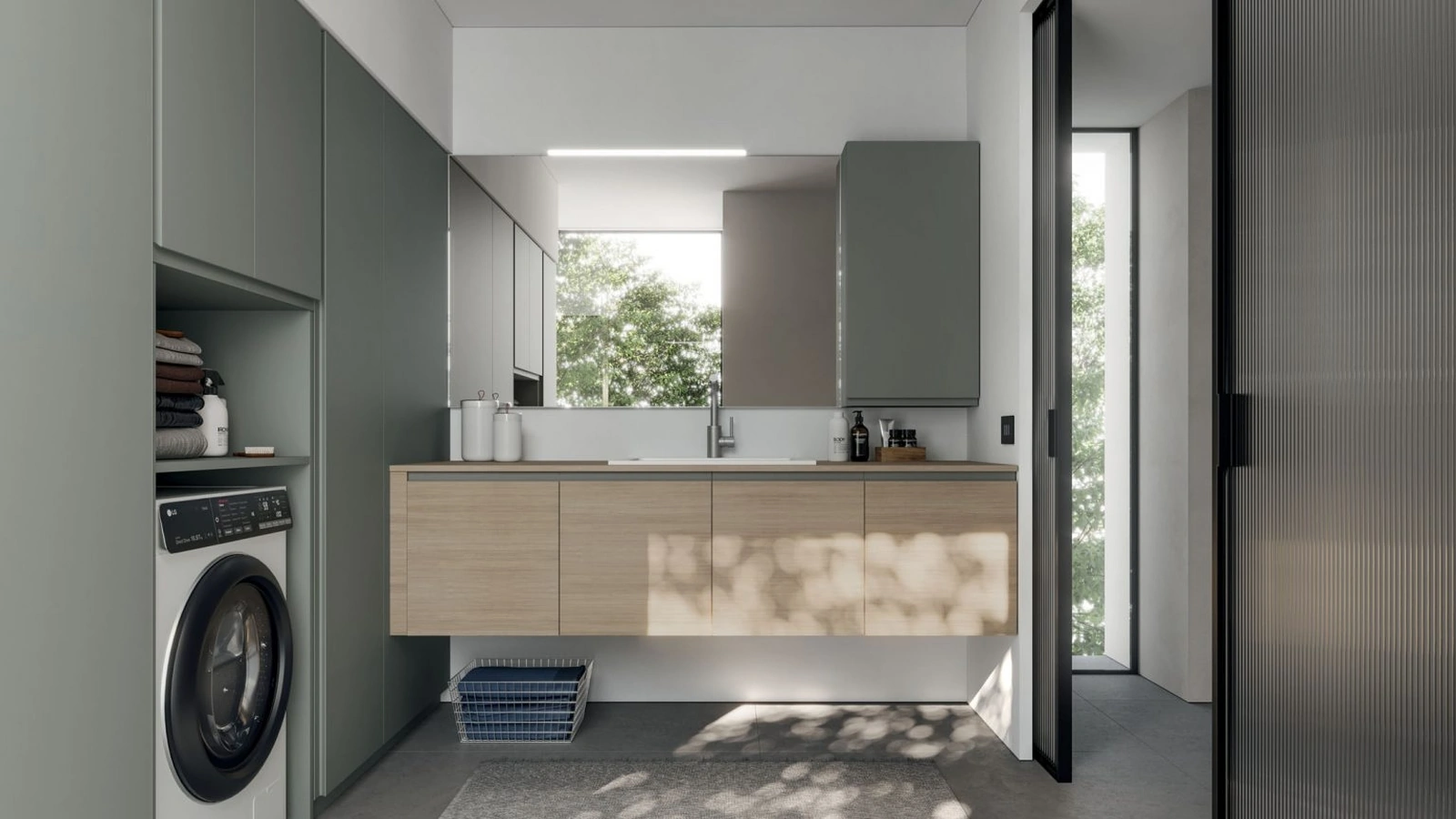 Mobile per lavanderia sospeso in melaminico rovere Spazio Time 02 di Ideagroup