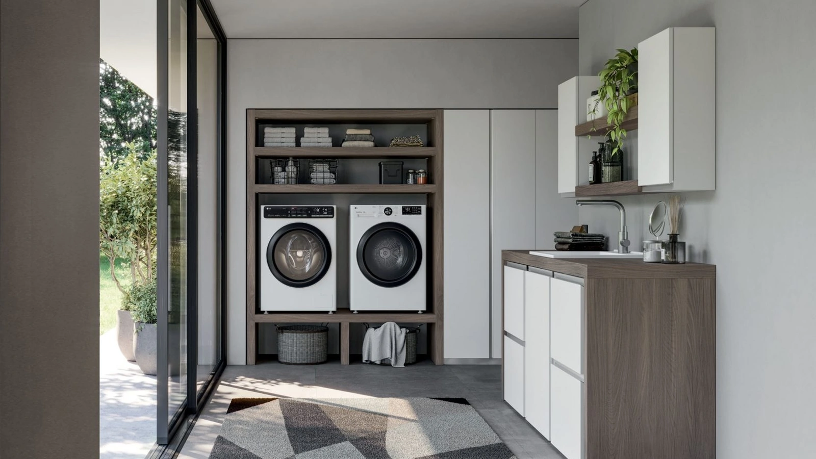 Mobile per lavanderia in laccato bianco opaco e melaminico Olmo Spazio Time 03 di Ideagroup