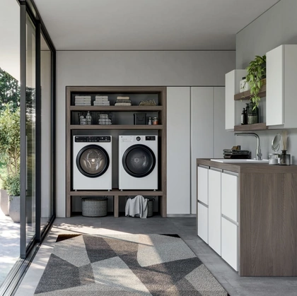 Mobile per lavanderia in laccato bianco opaco e melaminico Olmo Spazio Time 03 di Ideagroup