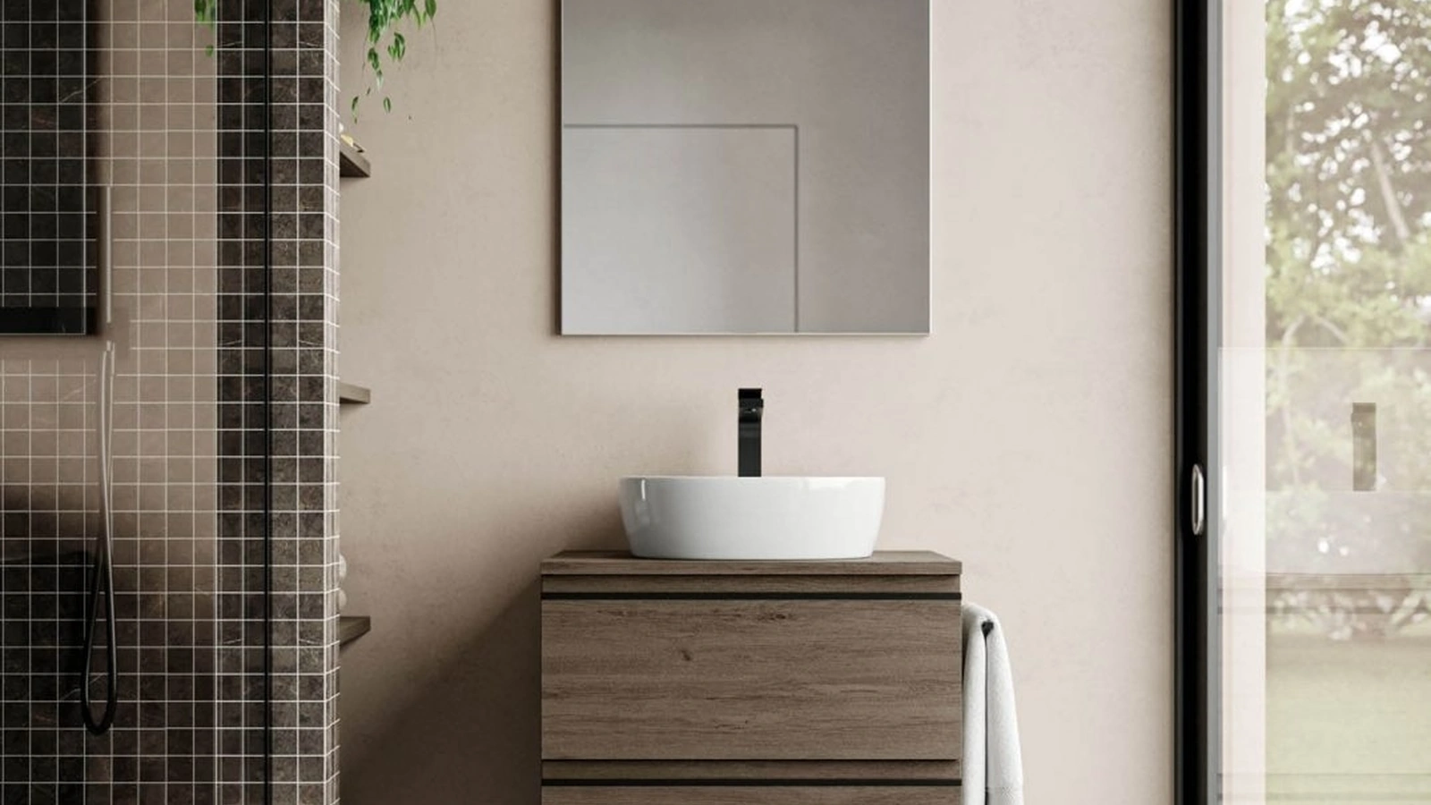 Mobile da Bagno sospeso in laminato effetto legno System 03 di Ideagroup