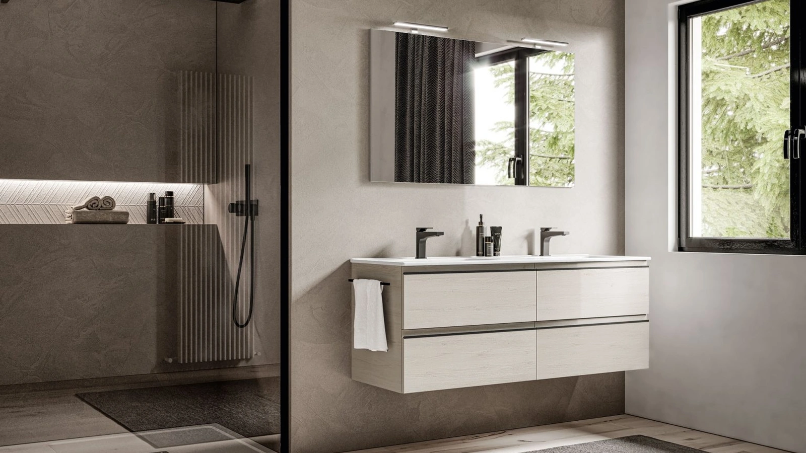 Mobile da Bagno sospeso in laminato effetto legno System 06 di Ideagroup