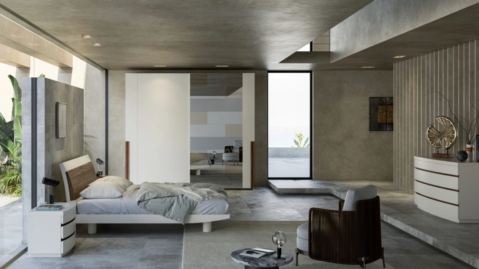 Gruppo Notte in legno dal disegno morbido Oriente di Fazzini