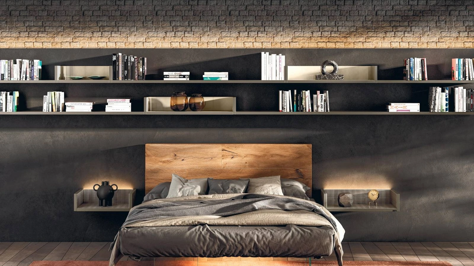 Letto Air 1521 con testiera in legno di Lago