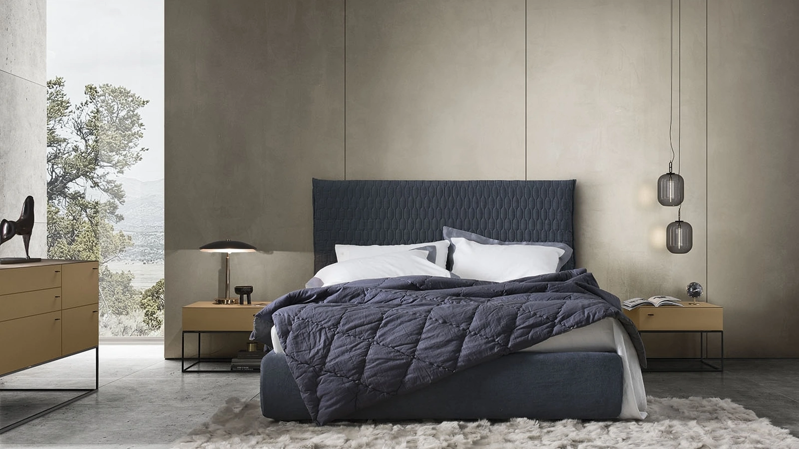 Letto in tessuto imbottito Allen 2 di Alf Da Frè