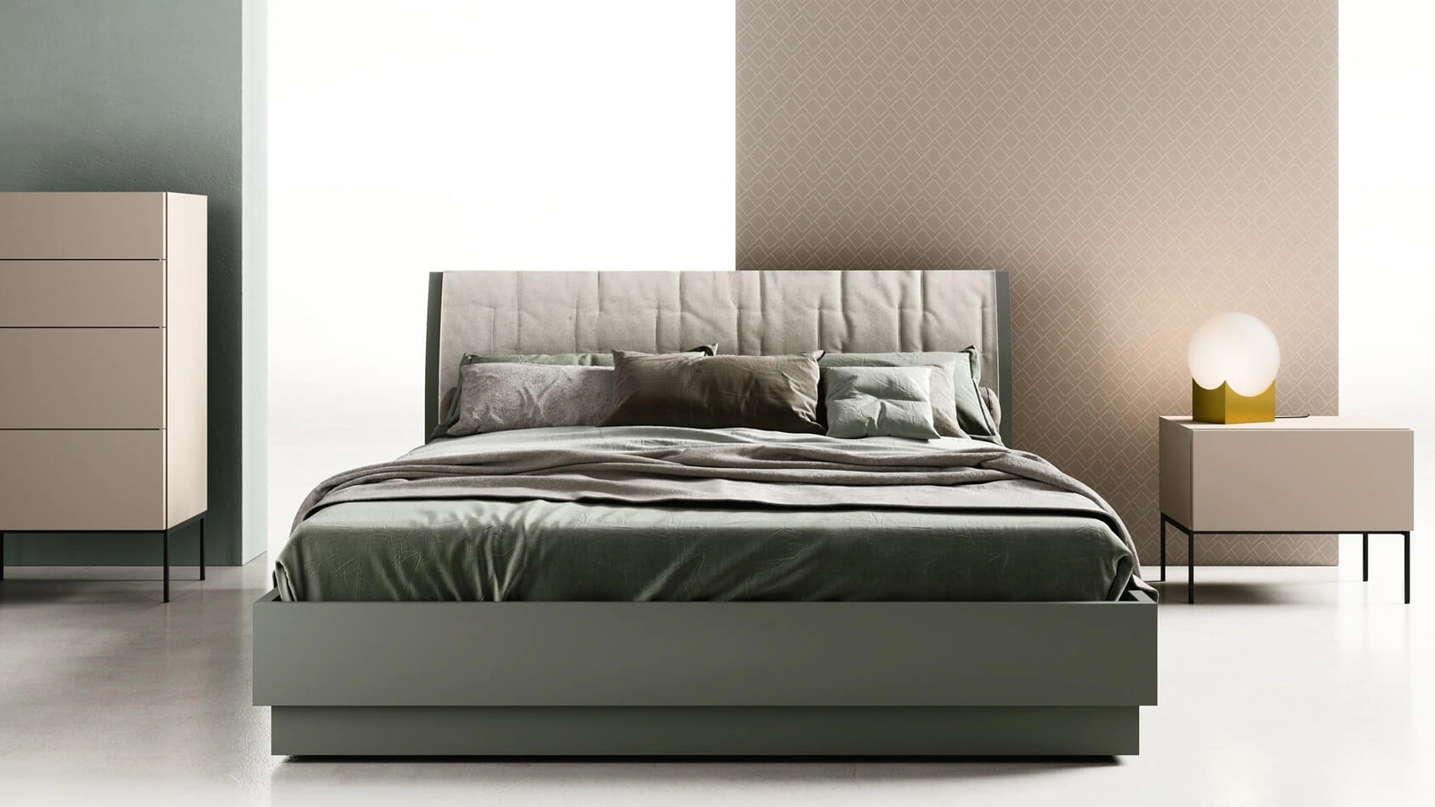 Letto matrimoniale con testiera con cuffia in tessuto Bent di Zalf