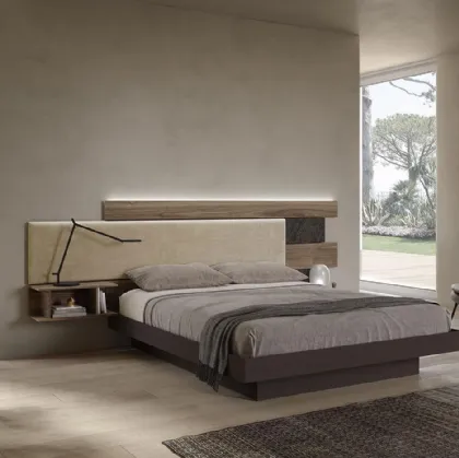 Letto Wall System Dreaming 02 in laccato con testiera in ecopelle e legno di Mobilgam