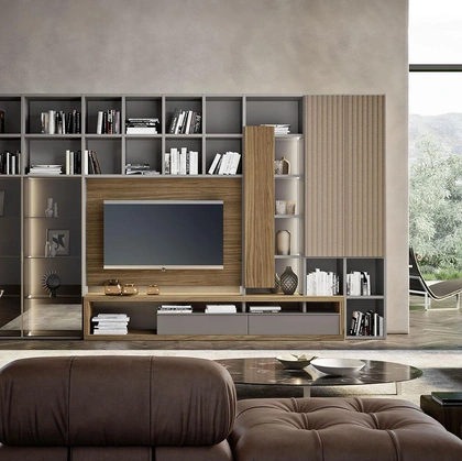 Libreria Composizione Horizon 1022 in legno e laccato di Mobilgam