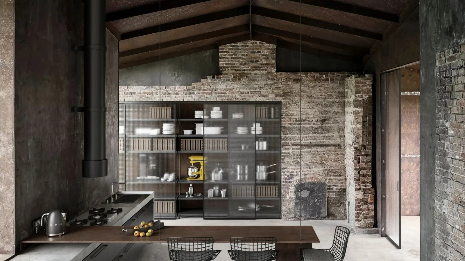 Libreria a muro Simply con ante in Vetro di Doal