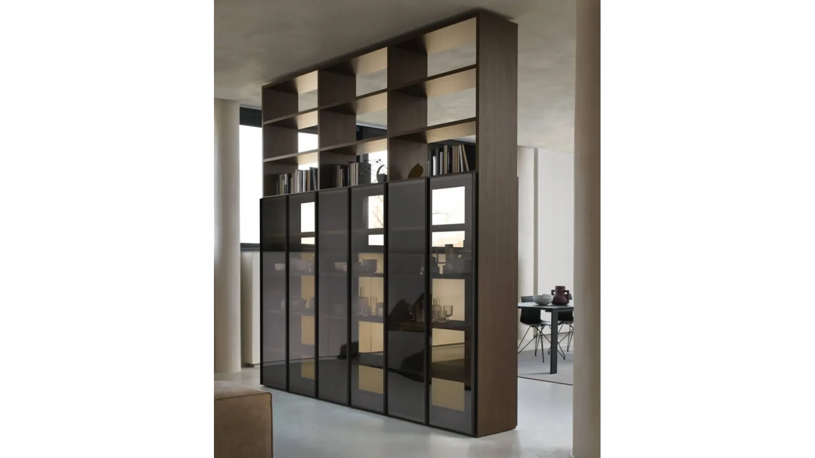 Libreria SM2200 Freespace in melaminico e vetro di Zalf