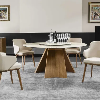 Tavolo rotondo con piano in ceramica e basamento in legno Icaro di Calligaris