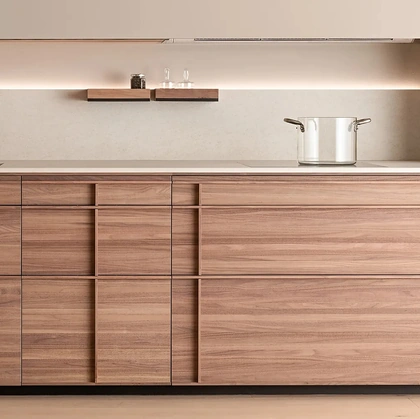 Cucina Design lineare Archigraphica in Noce e top in MDi di Valcucine