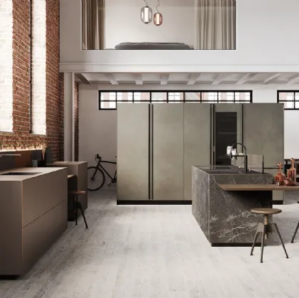Cucina Design Artematica Soft Outline Vitrum Opaco Terra e Marmo di Valcucine