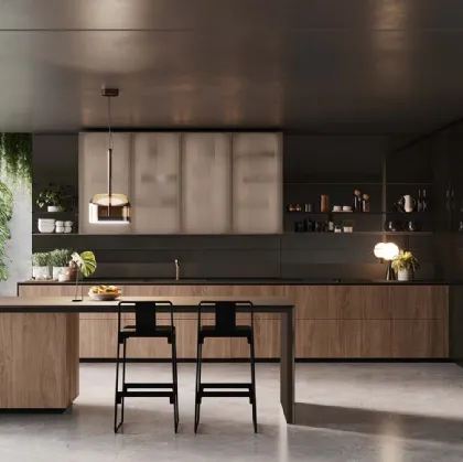 Cucina Design angolare con isola Forma Mentis Noce Canaletto di Valcucine