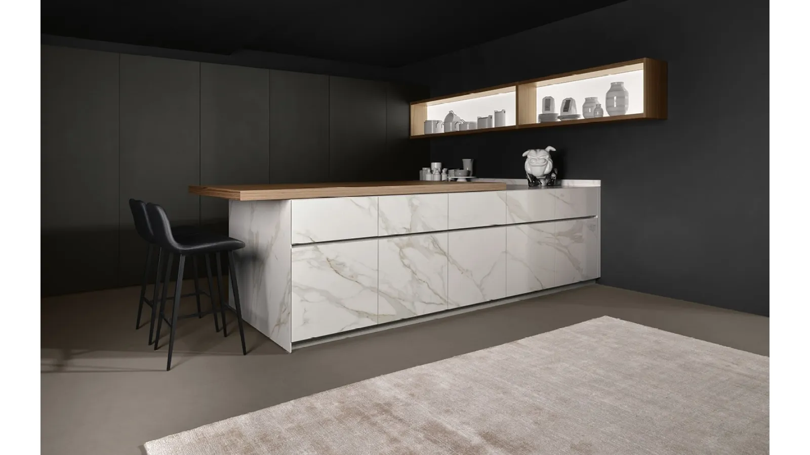 Cucina Design con penisola Giza in cemento e ceramica di Maistri