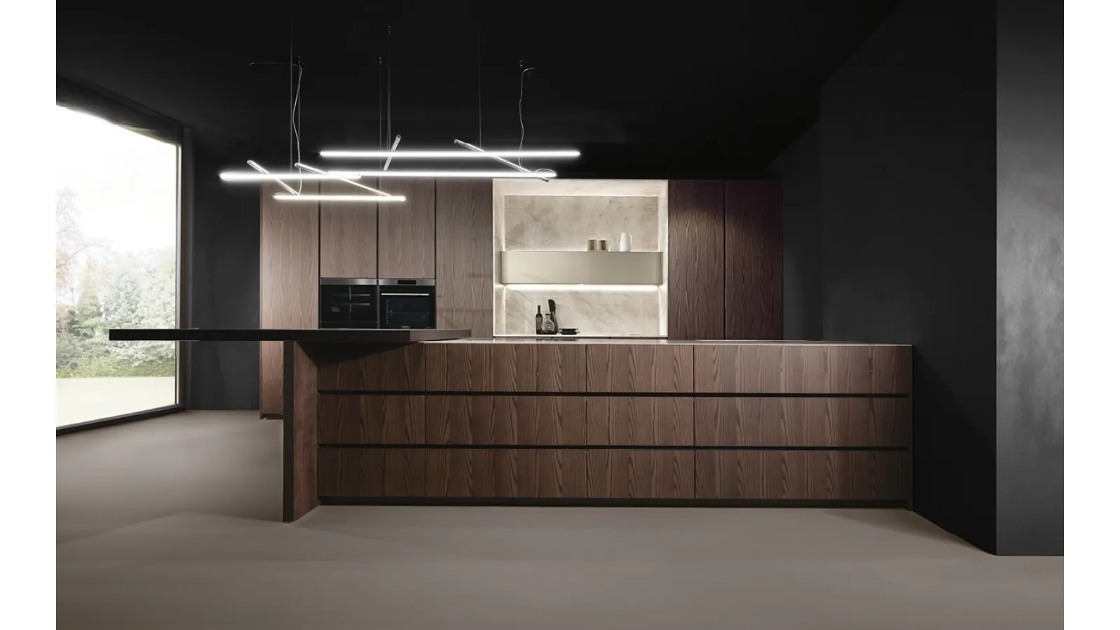 Cucina Design con penisola Giza in legno di frassino di Maistri
