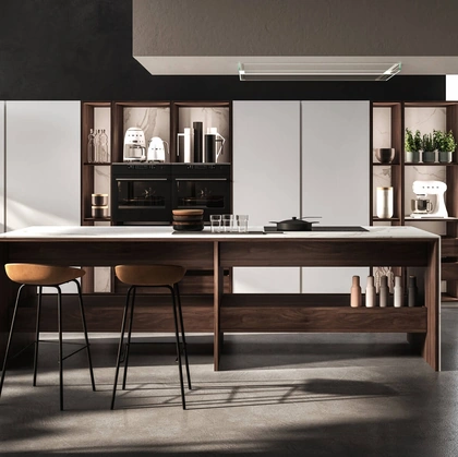 Cucina Design con isola K table in laccato e legno di Maistri