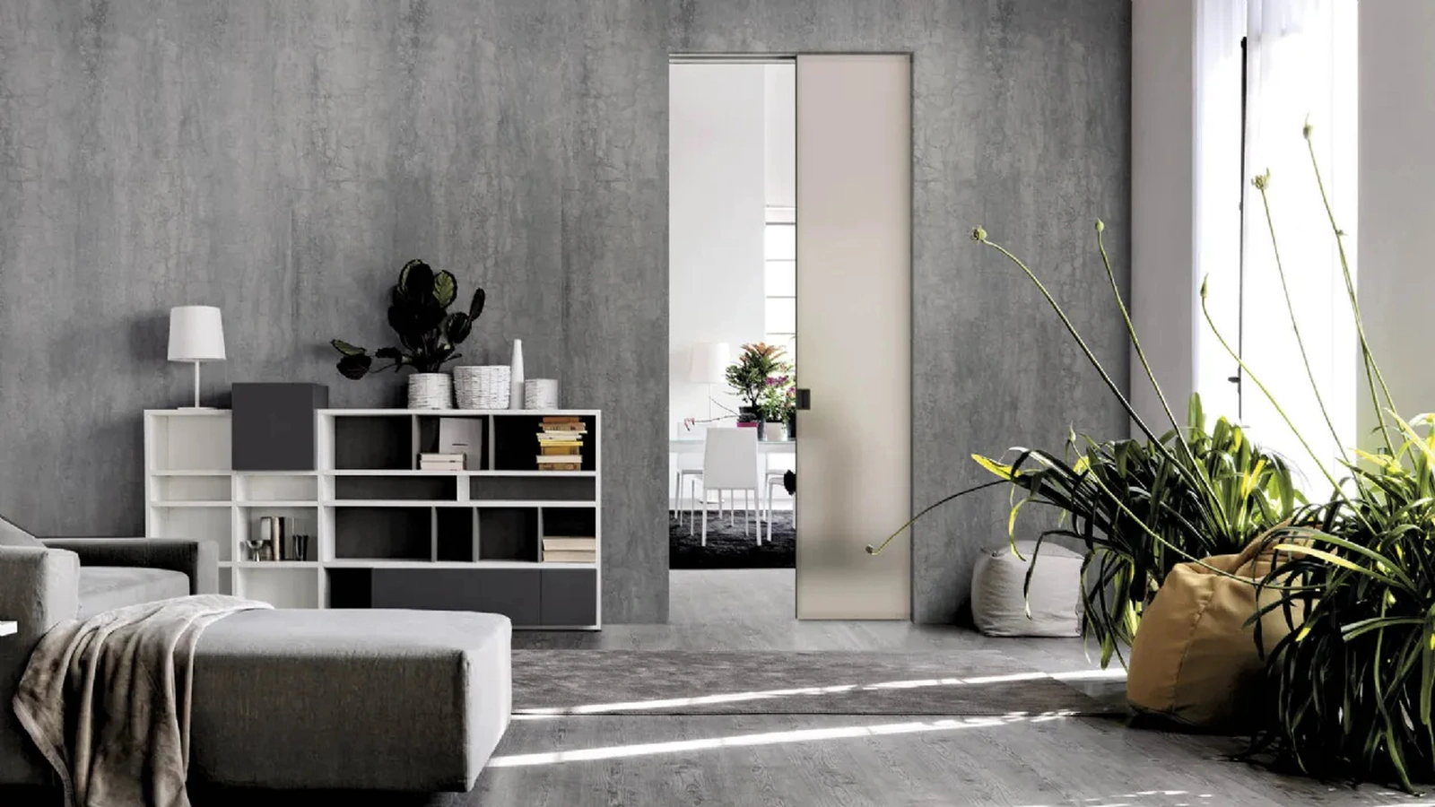 Porta per interni scorrevole in vetro con telaio in alluminio Just a Scomparsa di Doal